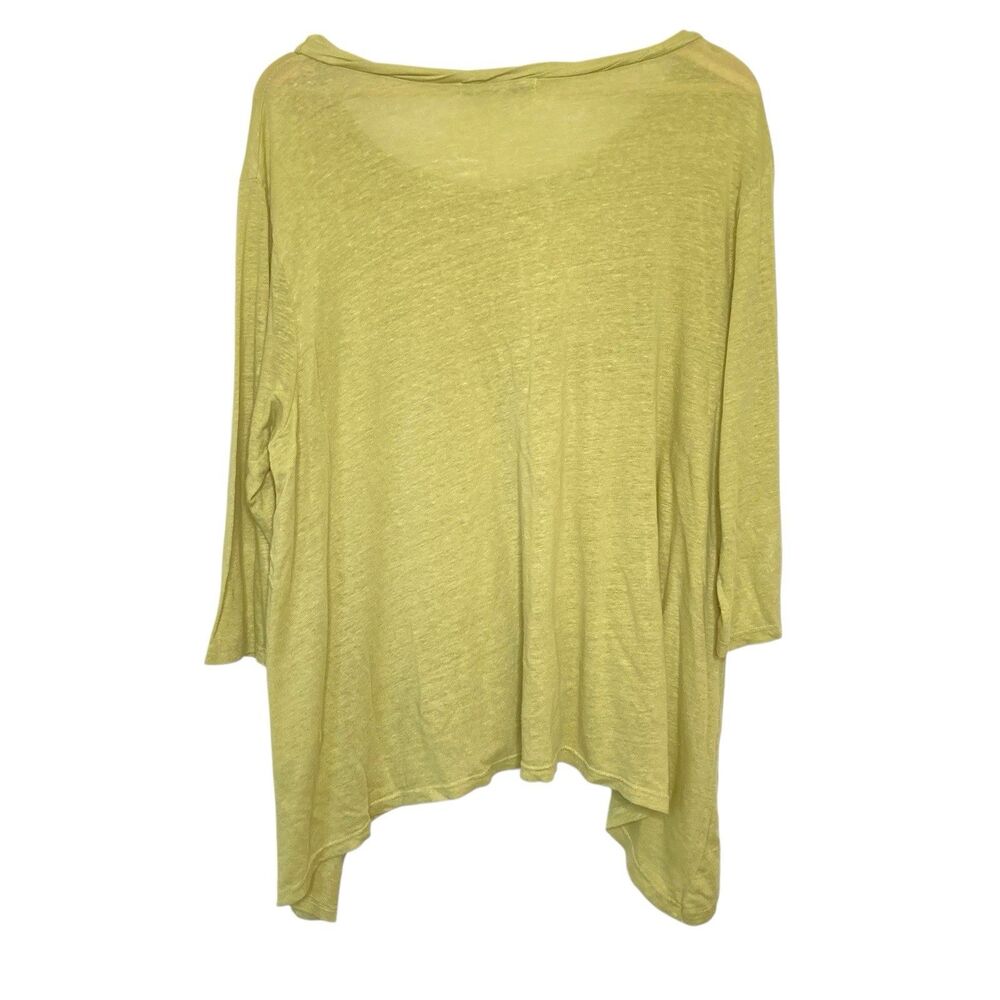 Cut Loose Womens Large Top Linen Green 3/4 Sleeve Boat Neck Blouse Asymmetrical - Picture 2 of 11